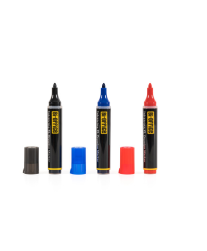 Bi-Office Marcador PE4004 Punta Redonda Negro, Azul, Rojo - Paquete de 3 piezas