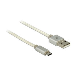 DeLOCK Cable USB 2.0 A a Micro-USB B de 1 m, Blanco con revestimiento textil