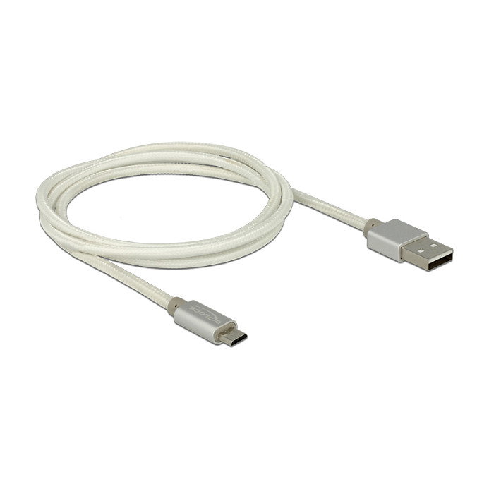 DeLOCK Cable USB 2.0 A a Micro-USB B de 1 m, Blanco con revestimiento textil