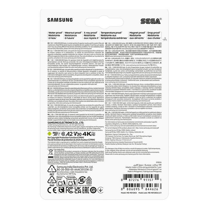 Samsung MB-MD128S Tarjeta microSDXC 128GB UHS-I U3 Clase 10 180MB/s Read 130MB/s Write 4K UHD con Adaptador SD