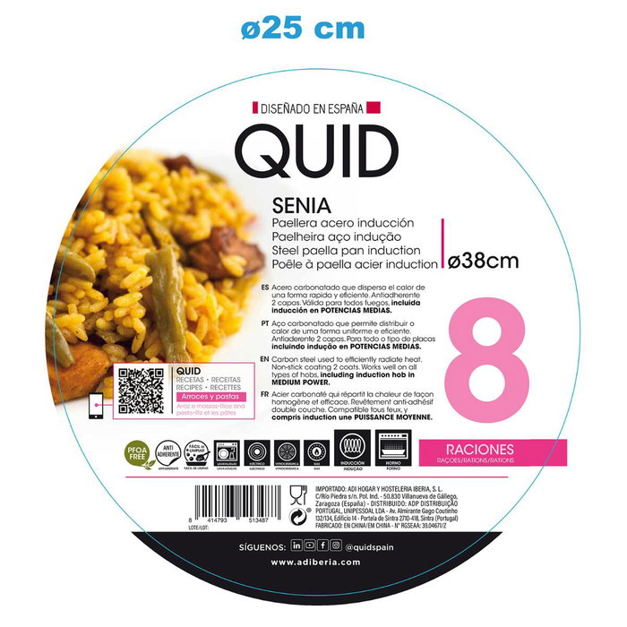 Paellero 8 Raciones Senia Quid 38 cm (6 Unidades)