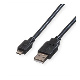 ROLINE Cable USB 2.0 de USB A a Micro-USB B, 1,8 m, Negro