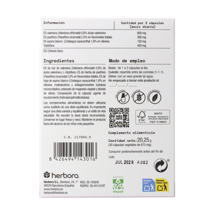 Herbora Valeriana Complex 30 cápsulas vegetales