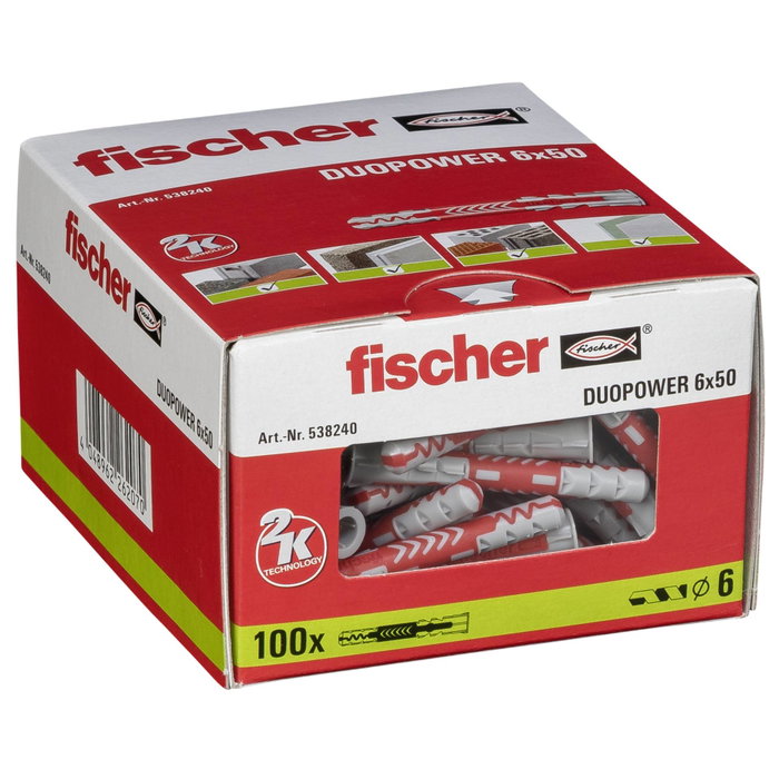 Fischer DuoPower 6x50, Pack de 100 unidades