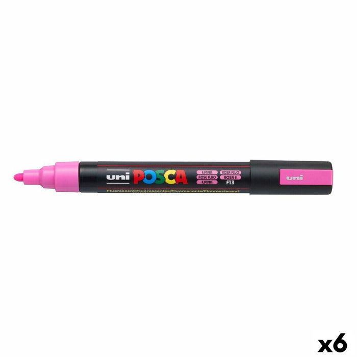 POSCA Set de 6 Marcadores PC-5M Rosa Fluorescente Punta 1,8-2,5 mm