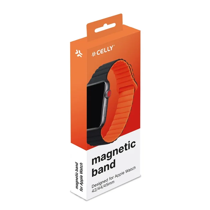 Celly Correa de Silicona Magnética para Apple Watch 42 mm 44 mm 45 mm - Negro o Naranja