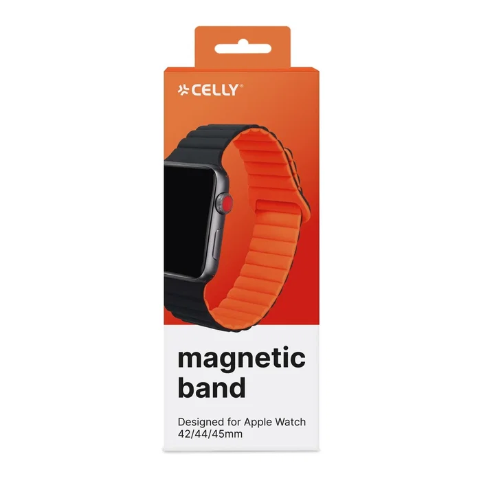 Celly Correa de Silicona Magnética para Apple Watch 42 mm 44 mm 45 mm - Negro o Naranja