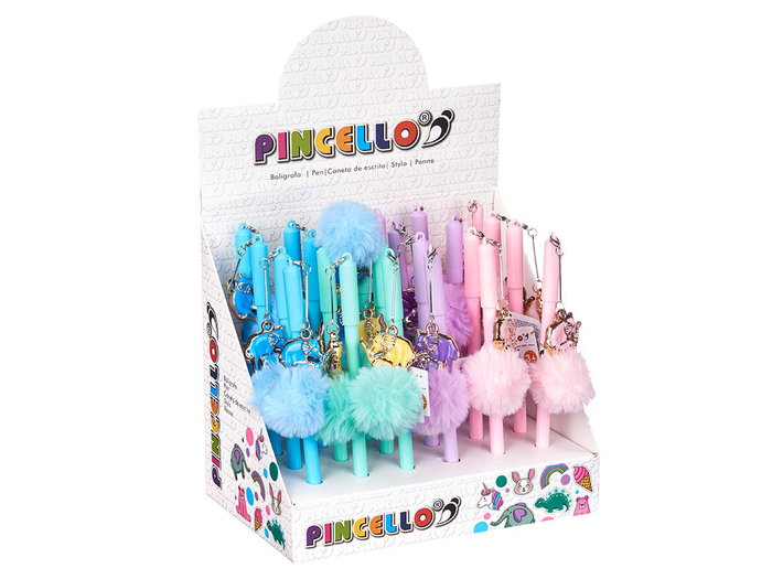 PINCELLO Bolígrafo Pompon Elefante Surtidos, Plástico y Metal, 5x18x3 cm (Set de 48)