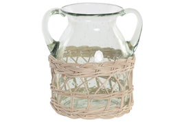 DKD Home Decor Jarrón de Cristal y Mimbre con 2 Asas Natural