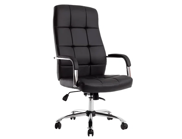 Q-connect Silla de Dirección en Similpiel Negra con Base Metálica Cromada, Mecanismo, Reposabrazos Cromados, Altura Máx 1250 mm, Ancho 610 mm, Profundidad 700 mm, Ruedas Premium