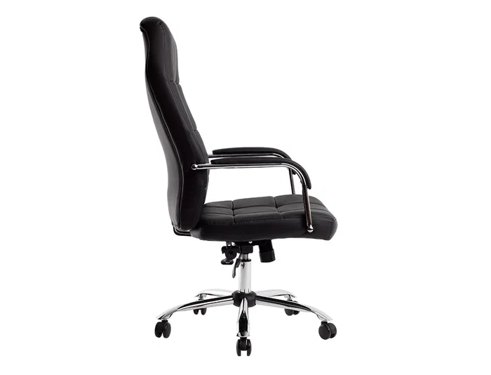 Q-connect Silla de Dirección en Similpiel Negra con Base Metálica Cromada, Mecanismo, Reposabrazos Cromados, Altura Máx 1250 mm, Ancho 610 mm, Profundidad 700 mm, Ruedas Premium