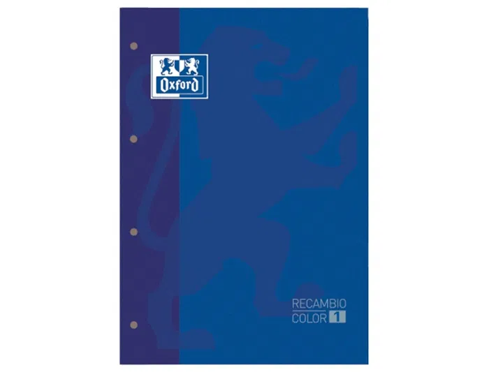 Oxford Recambio Color 1 Din A4+ 80 Hojas 90 gr Cuadro 5 mm 4 Taladros Azul Oscuro