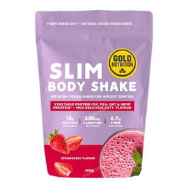 GOLD NUTRITION Slim Body Shake Fresa Batido Sustitutivo de Comida con Proteínas Vegetales y L-Carnitina Sabor Fresa 300Gr