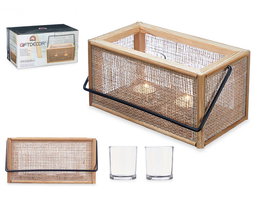 Giftdecor Portavelas Dos Lámparas Rattan 25x23x14 cm Marrón Negro Transparente MDF Metal Vidrio (Set de 6)