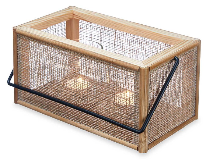 Giftdecor Portavelas Dos Lámparas Rattan 25x23x14 cm Marrón Negro Transparente MDF Metal Vidrio (Set de 6)