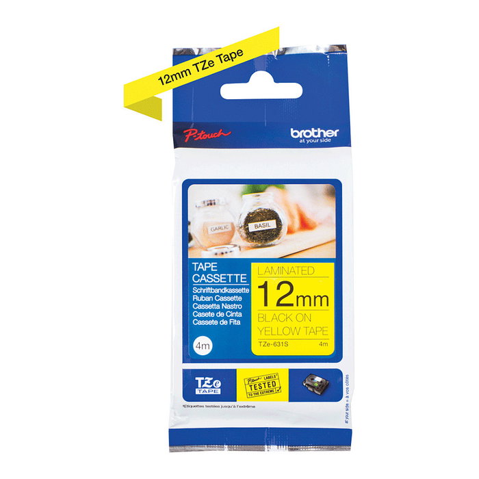 Brother TZe-631S Cinta de Etiquetado 12 mm x 4 m Negro sobre Amarillo