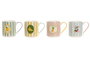 DKD Home Decor Taza Moderna Porcelana New Bone Verde Azul Amarillo Beige Fruta 400ml Apto Microondas Lavavajillas 8.5 x 9.6 x 12 cm (12 Unidades)