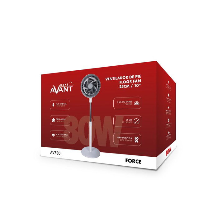 AVANT Ventilador Force 80W, 10 pulgadas (25 cm) con base redonda