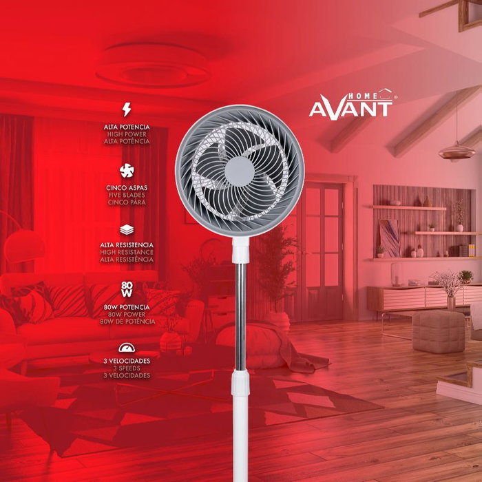 AVANT Ventilador Force 80W, 10 pulgadas (25 cm) con base redonda