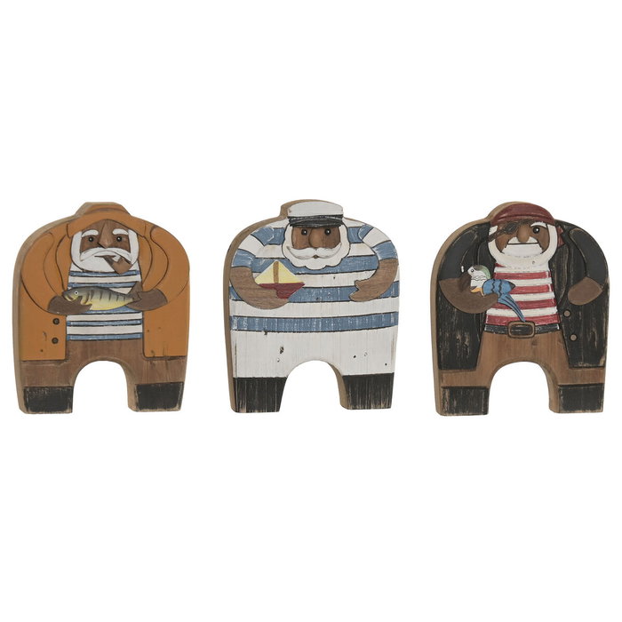 DKD Home Decor Figura de Madera Reciclada Mariner Surtido de 3 Unidades