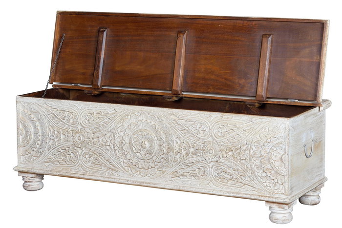 Giner Y Colomer Baúl Madera de Mango Blanco Envejecido 60x150x50 cm