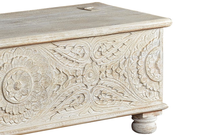 Giner Y Colomer Baúl Madera de Mango Blanco Envejecido 60x150x50 cm