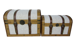 DKD Home Decor Baúl Alpino Blanco y Marrón, 32 x 30 x 40 cm, Set de 2 Unidades, Madera y Poliéster