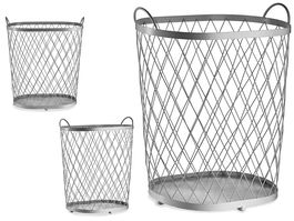 Giftdecor Cesto Metálico Plateado con Asas 31 x 54.7 x 46.5 cm (Set de 4)