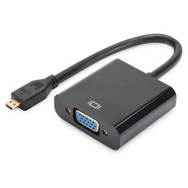 Digitus DA-70847 Adaptador Micro HDMI a VGA, Convertidor, Negro, 1080p Full HD (1920 x 1080), para Portátil, PC