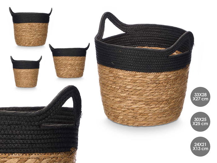 Giftdecor - Set de 3 Cestos Redondos de Esparto, 29 cm de Alto, Color Negro, Incluye Modelos de 21 cm, 18 cm y 15 cm de Base - Organización y Decoración (Set de 4) Giftdecor - Set de 3 Cestos Redondos de Esparto, 29 cm de Alto, Color Negro, Incluye Modelos de 21 cm, 18 cm y 15 cm de Base - Organización y Decoración (Set de 4)