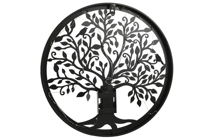 DKD Home Decor Decoración de Pared LED Metal Árbol Negro 40x40 cm
