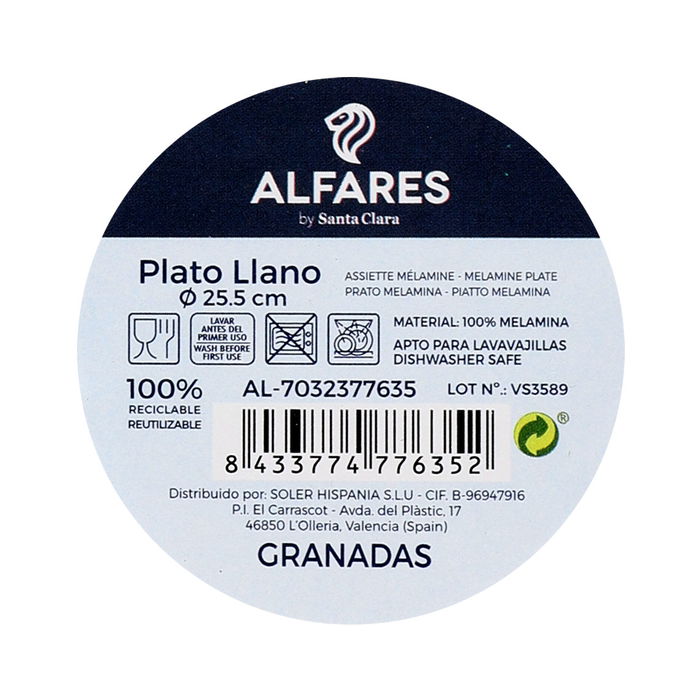 Alfares Plato Llano Granadas - Plato de 25,5 cm de diámetro, Melón Brillante (24 Unidades)