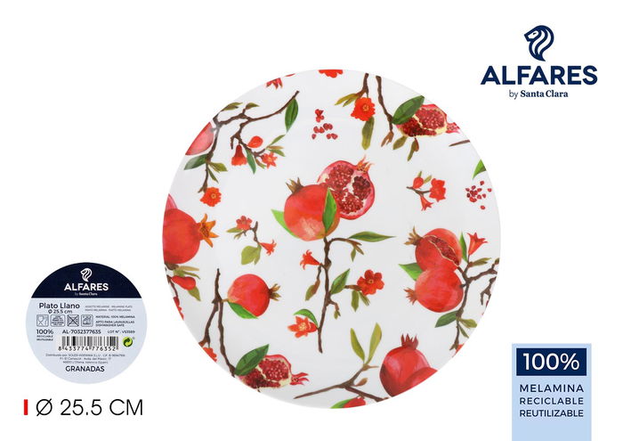 Alfares Plato Llano Granadas - Plato de 25,5 cm de diámetro, Melón Brillante (24 Unidades)
