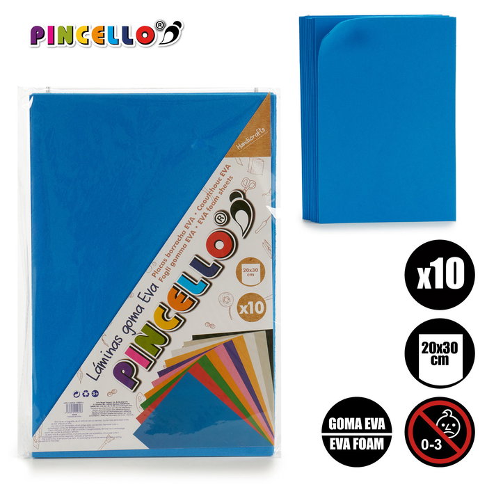 Pincello Juego 10 Laminas Goma Eva Azul 20 x 30 cm (Set de 24)
