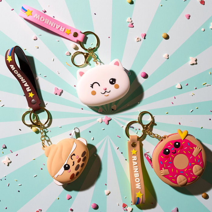 The Concept Factory Monedero Kawaii de Silicona con Anilla y Correa - Diseños Surtidos (Donut, Gato, Bebida)