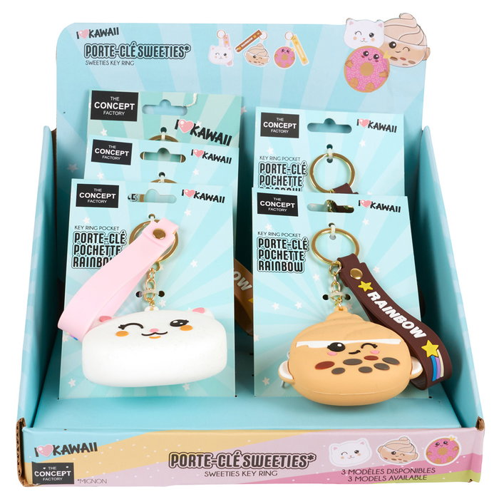 The Concept Factory Monedero Kawaii de Silicona con Anilla y Correa - Diseños Surtidos (Donut, Gato, Bebida)