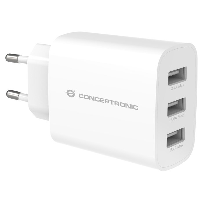 Conceptronic Althea Cargador de Pared 3 Puertos USB-A 30W Blanco Conceptronic Althea Cargador de Pared 3 Puertos USB-A 30W Blanco