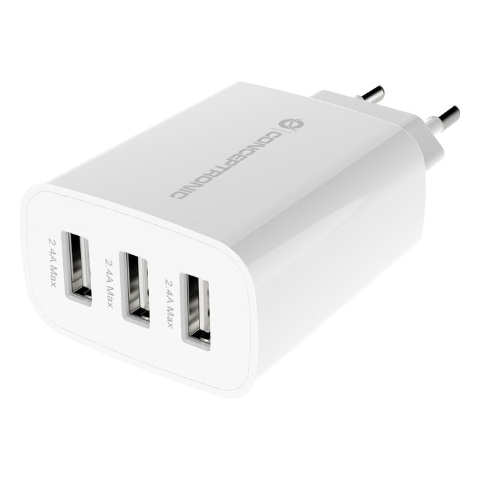 Conceptronic Althea Cargador de Pared 3 Puertos USB-A 30W Blanco Conceptronic Althea Cargador de Pared 3 Puertos USB-A 30W Blanco
