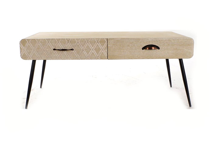 DKD Home Decor Mesa Centro Boho Scandi Natural Negro 100 x 52 x 47 cm