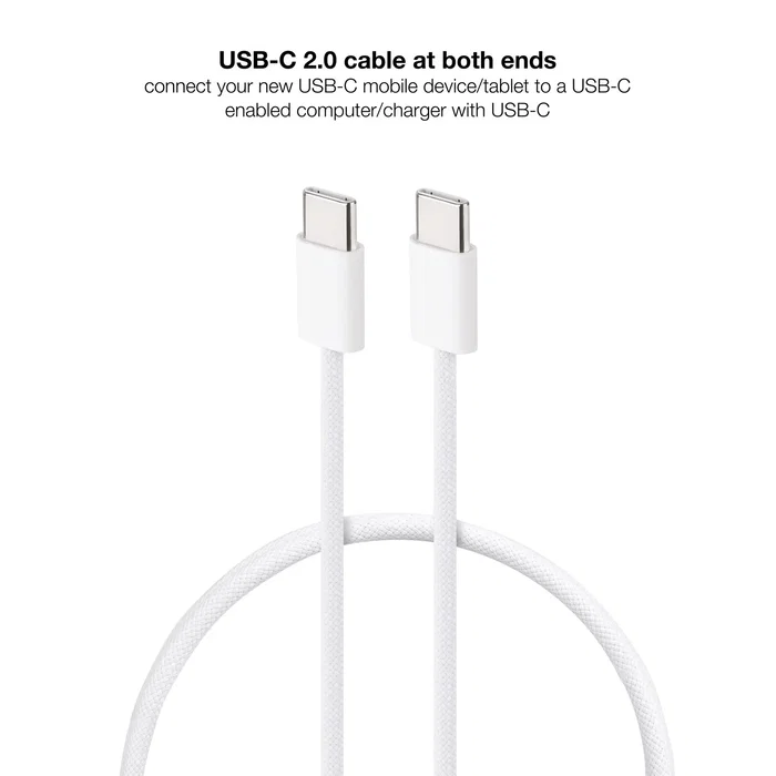 NANO CABLE USB-C 2.0 60W 3A 1m Blanco, Carga Rápida 480 Mbps, Compatible iPhone 15