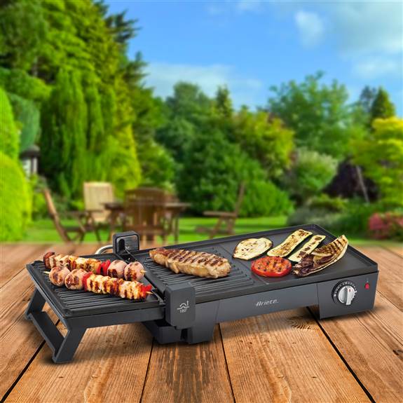 Ariete 1916 Grill Eléctrico 3 en 1 Multifunción | Plancha y Parrilla para Bocadillos y Carne | Apertura 180º | Placas Antiadherentes