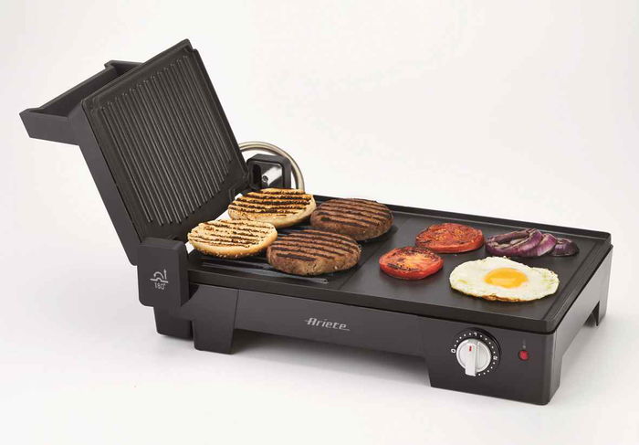 Ariete 1916 Grill Eléctrico 3 en 1 Multifunción | Plancha y Parrilla para Bocadillos y Carne | Apertura 180º | Placas Antiadherentes