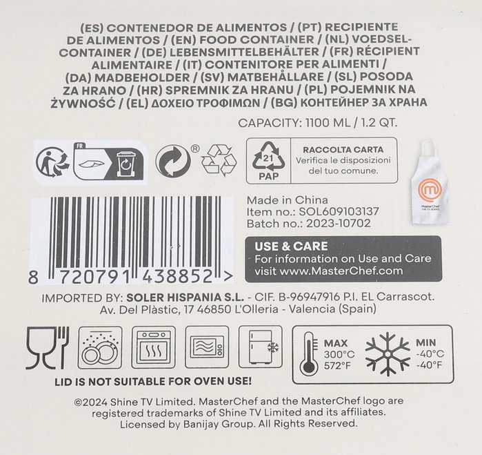 Masterchef Fiambrera Hermética Cuadrada 1100ml