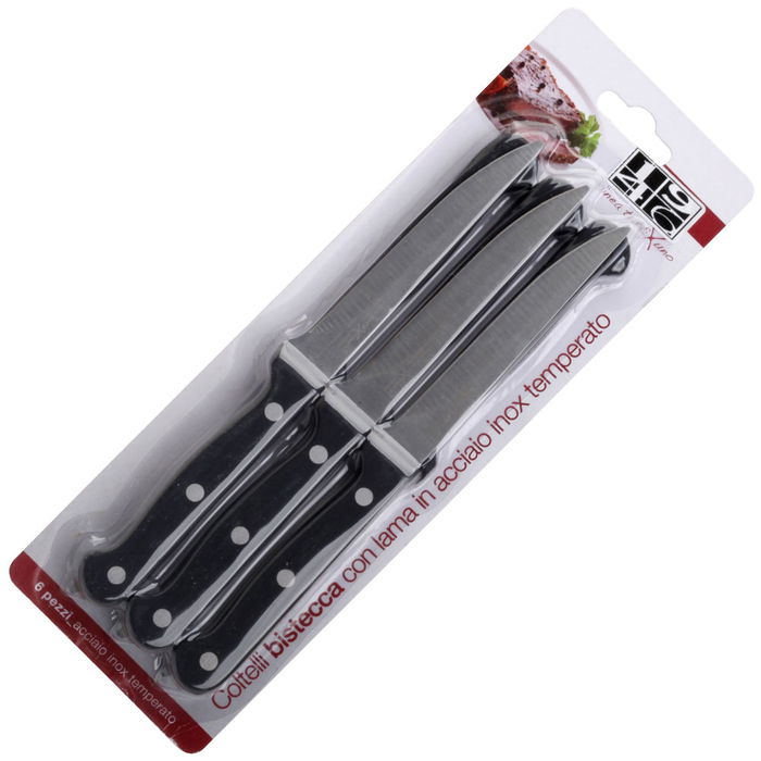 1946 Tuttixuno Set de 6 Cuchillos para Carne (2 Unidades) - Acero Inoxidable, Mango Remachado, Aptos para Lavavajillas