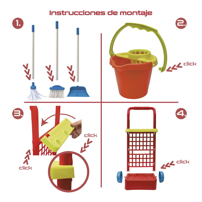 Tachan Carrito De Limpieza Rojo SB 12 con Escoba, Recogedor, Cubo y Fregona para Niños +3 Años Tachan Carrito De Limpieza Rojo SB 12 con Escoba, Recogedor, Cubo y Fregona para Niños +3 Años