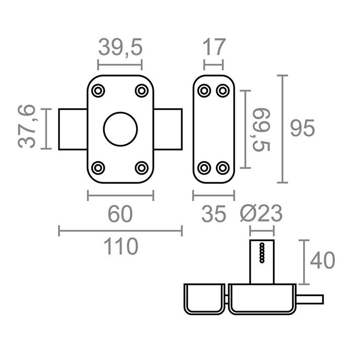 Micel Cerrojo sobreponer CRR15 con ruleta, cilindro redondo y 3 llaves de serreta, acabado pintado en gris