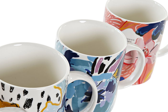 DKD Home Decor Taza Floral Porcelana New Bone Multicolor 8 x 9.5 x 12 cm (12 Unidades) 320ml