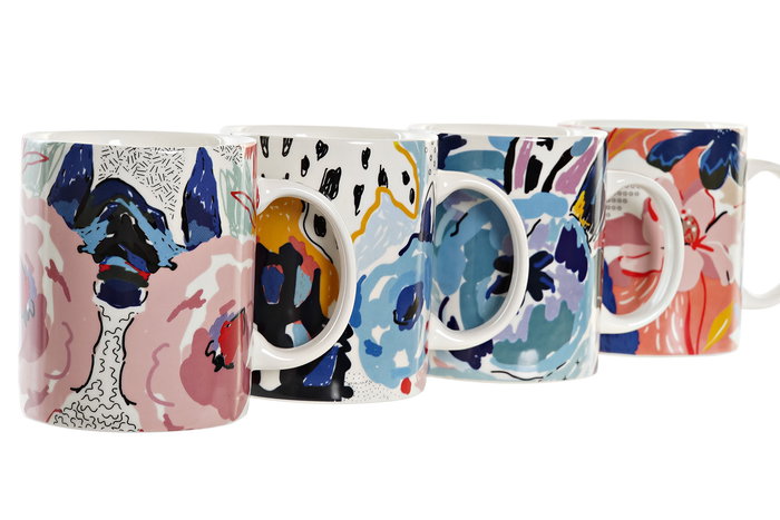 DKD Home Decor Taza Floral Porcelana New Bone Multicolor 8 x 9.5 x 12 cm (12 Unidades) 320ml