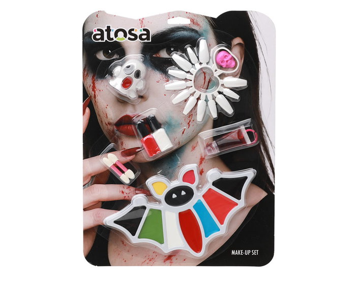 Atosa Set de Maquillaje Halloween con Uñas Postizas, Pintura y Lápices Atosa Set de Maquillaje Halloween con Uñas Postizas, Pintura y Lápices