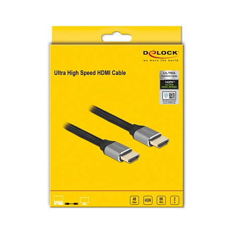 DeLOCK Cable HDMI 48 Gbps 8K 60Hz 2m Certificado, Ultra Alta Velocidad, Negro/Gris